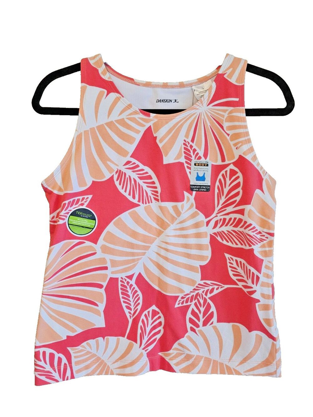 DANSKIN  Tropical Cropped Tank Built In Bra Activewear sz LARGE -NWT